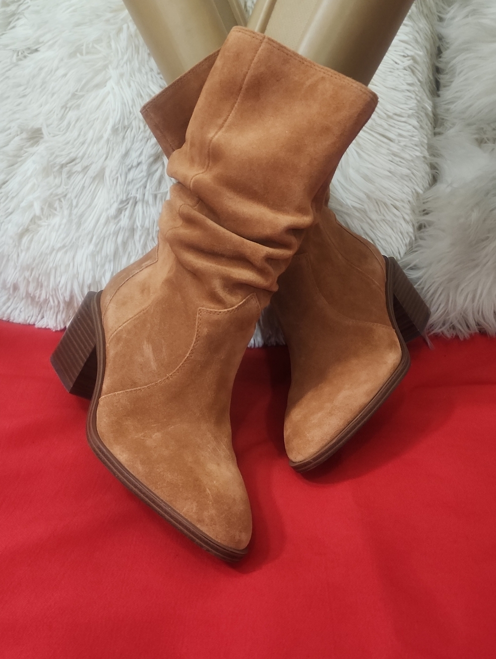 Vince Camuto KENIDRA Suede Slouch Mid-Calf Boots in Brown